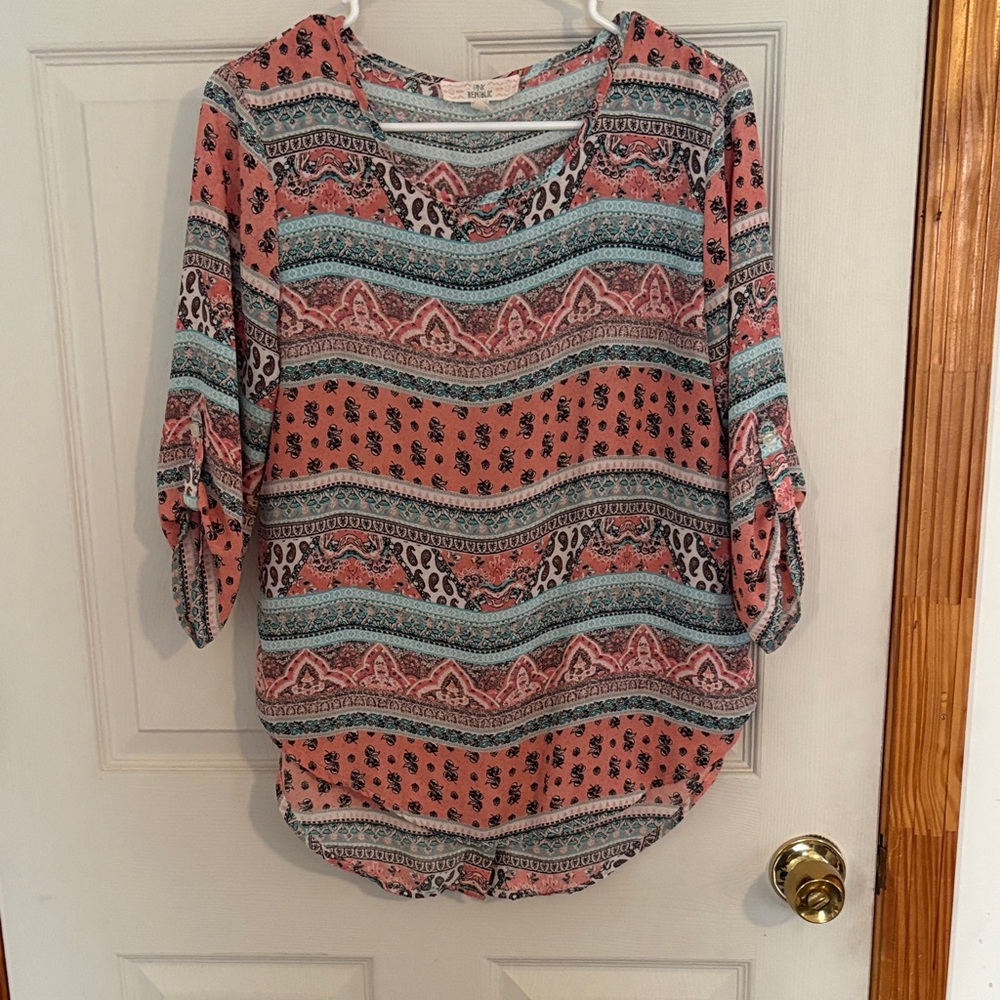 Pink Republic Women's Blouse - Pink and Blue Pattern